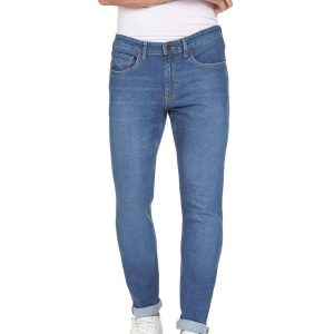 faint washed denim blue jeans